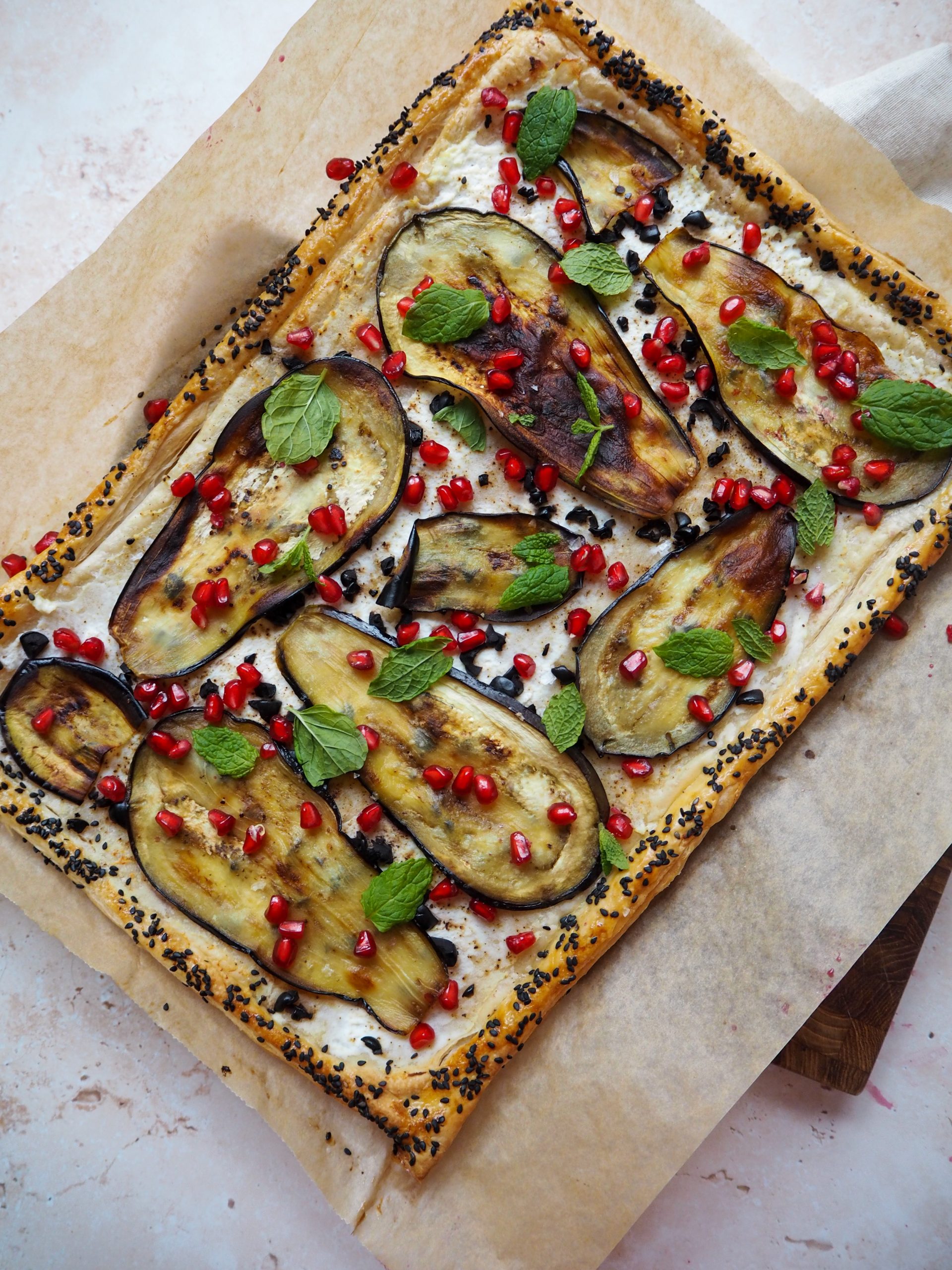 Butterdejstærte m. ricotta og aubergine